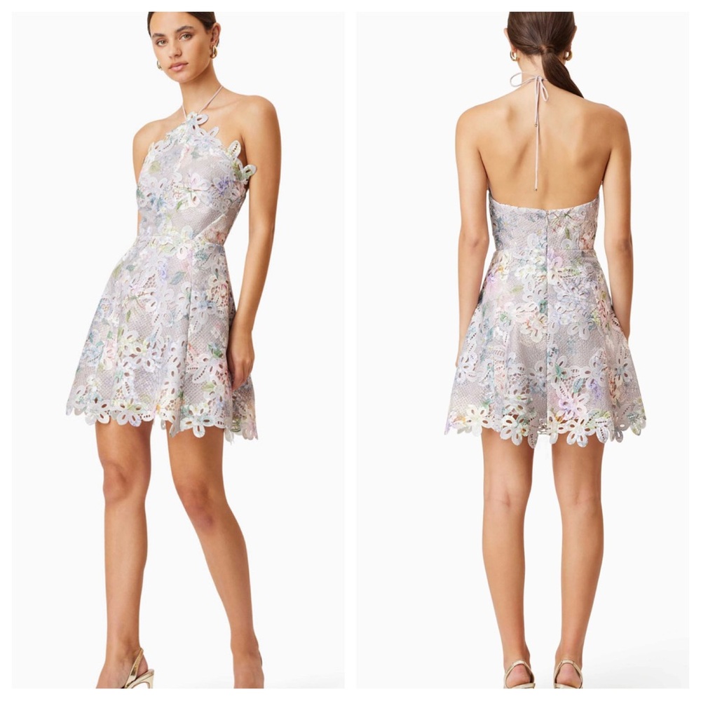 NWT Elliatt Jacinta Mini Multicolor Floral Lace Backless Dress XS